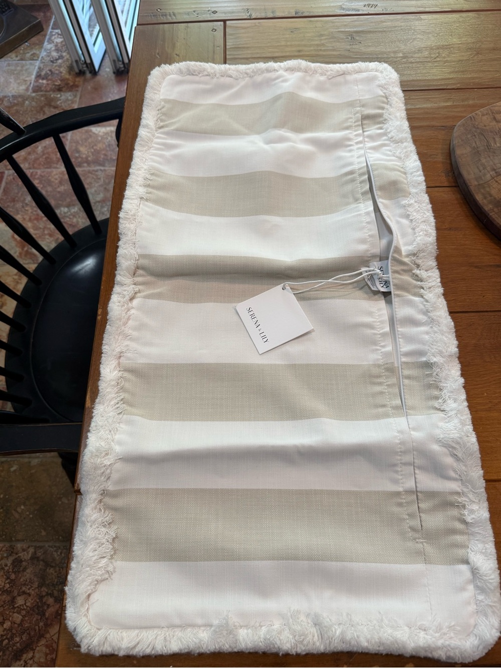 NWT Serena & Lily Harbor Stripe Pillow 14X30 in Sand